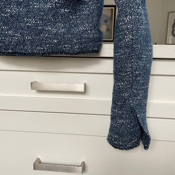 Theory Ualana Raw-Cut Edges Lined Cotton Viscose Open Jacket Indigo Tweed Sz 0 - Picture 6 of 10